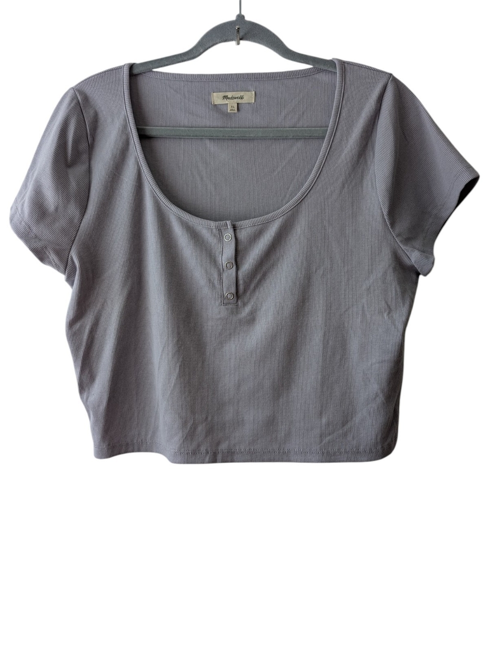 MADEWELL WOMEN'S GRAY/FADED LAVENDER RIBBED HIGH-CROP TEE SIZE XL